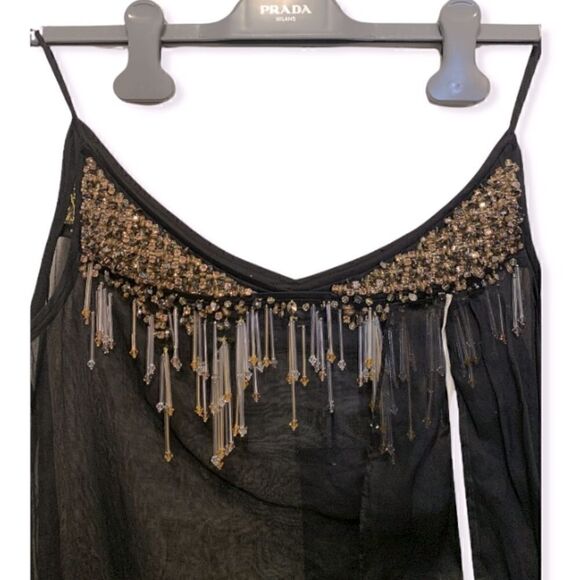 PRADA Crystal&Bead Embellished Sheer Black Dress - Picture 4 of 15